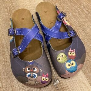 CALCEO NAVY BLUE PURPLE COLORED, CUTE BEAR OWL PATTERNED CLOGS - WCAL155 SIZE 38